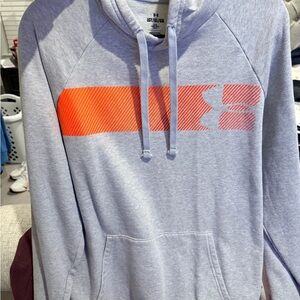Under Armour Men's Light Gray Hoodie with Orange Logo